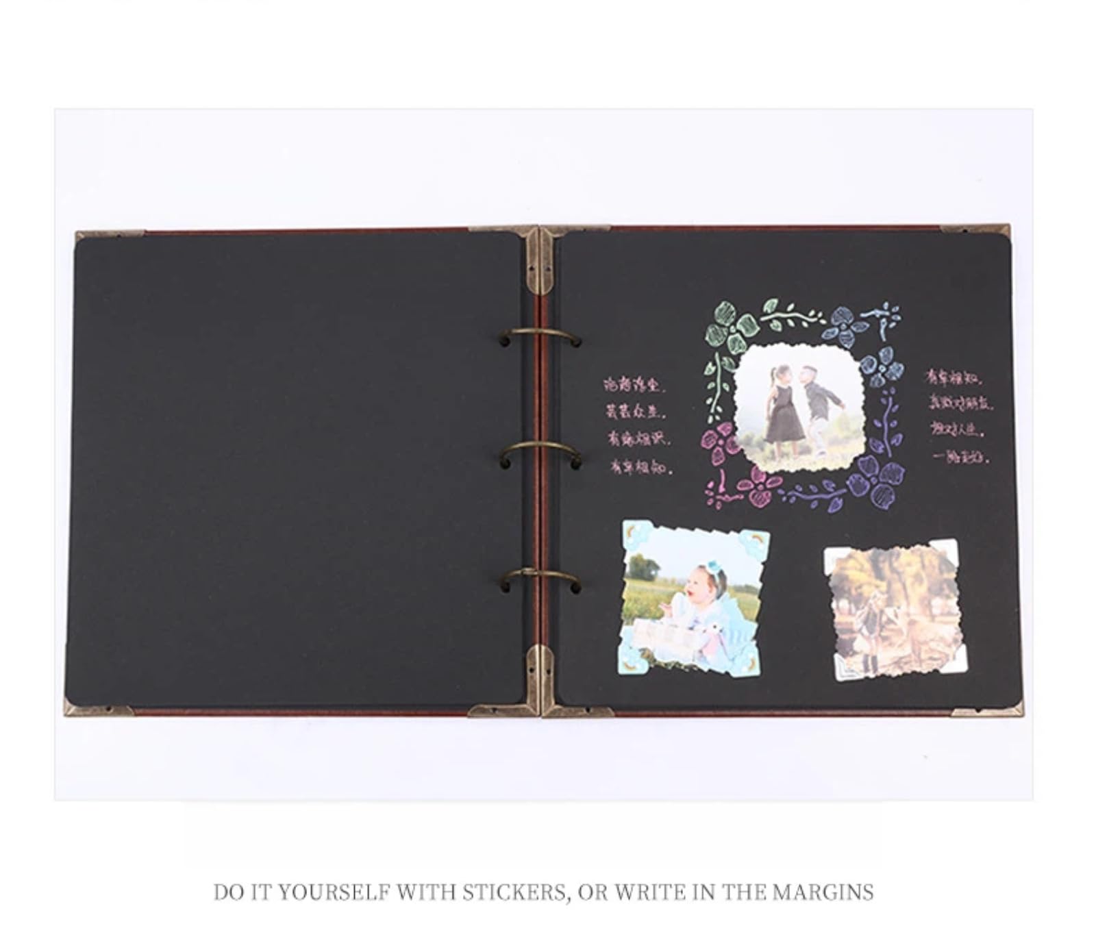 Álbum de fotos de cuero PU de 10 pulgadas, álbum de recortes de cartulina negra con anillas de hierro, álbum DIY para pegar a mano, ideal para aniversarios, viajes y vacaciones.