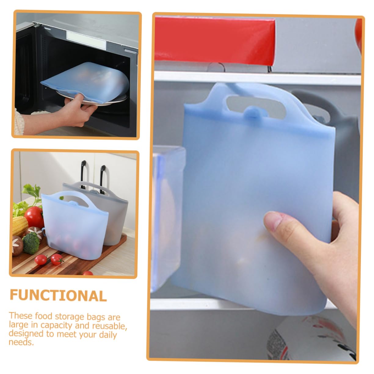 ABOOFAN Bolsas de Silicona para Almacenar Alimentos Reutilizables, Capacidad 1000ml, 4 Piezas, Resistentes al Frío y Calor, Aptas para Congelador y Conservación