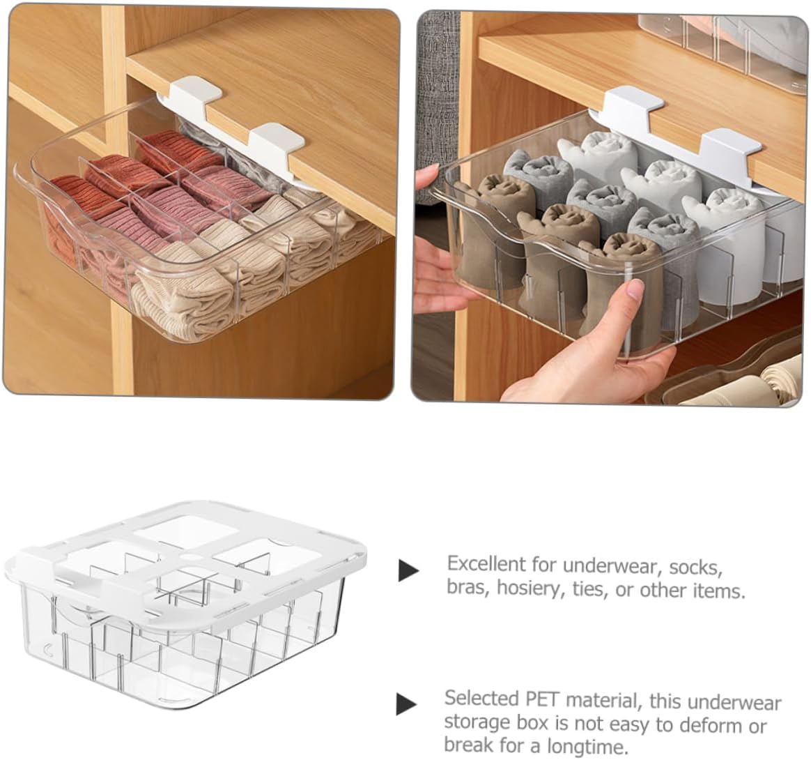 Adhesive Drawer Type Socks Organizer Box Transparent Underwear Storage Holder with Removable Compartments Practical Wall Mounted Closet Divider for Neat Home Organization