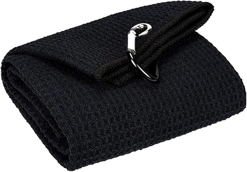 Miniatura 1 de Toallas de golf de triple pliegue para bolsas de golf (15.7 x 15.7 in) toalla de microfibra con patrón de gofres negro para bolsa de golf con clip