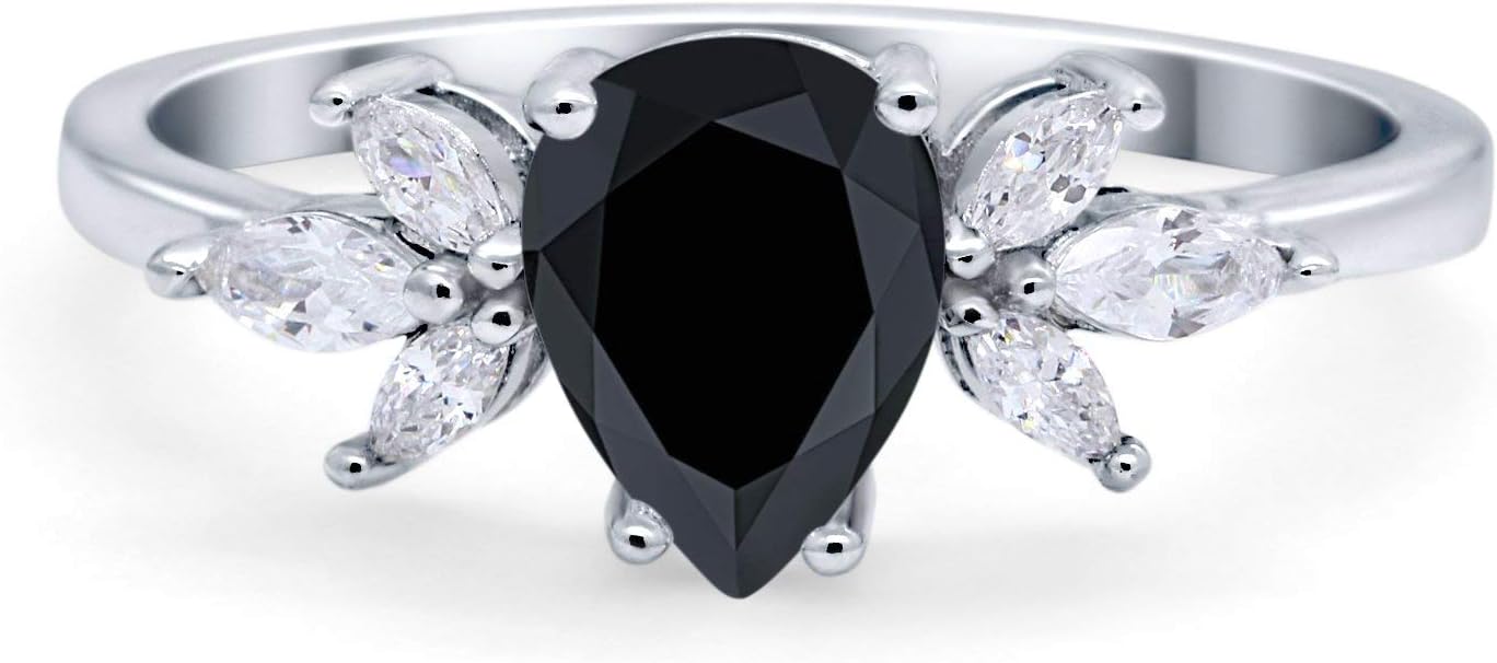 Blue Apple Co. Teardrop Pear Wedding Engagement Bridal Ring Marquise Simulated Cubic Zirconia 925 Sterling Silver