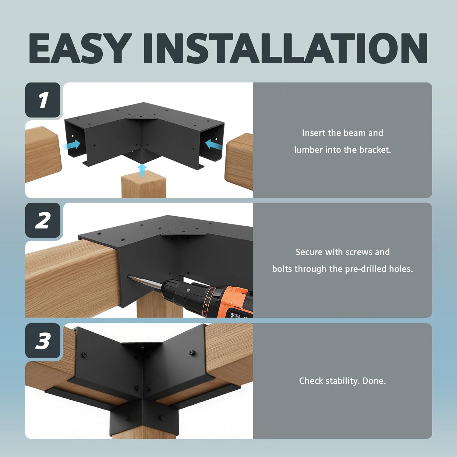 Royal Shade 4"x4" Pergola Brackets 3-Way Brackets
