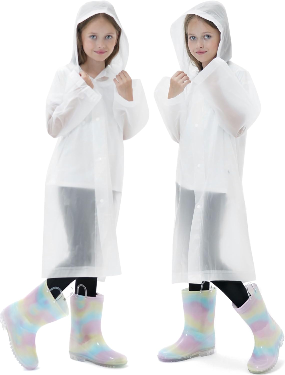 2 Pack Reusable Waterproof Raincoat EVA Emergency Rain Ponchos One Size Rain Jacket for Children, Boys and Girls