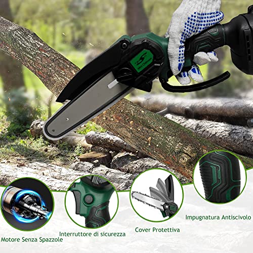 Mini-Kettensäge mit Akku, bürstenlose 2 in 1 6 und 4 Zoll mit Superleistung, elektrische Kettensäge zum Schneiden von Ästen (2 Batterien 2 Ketten) – Bild 3