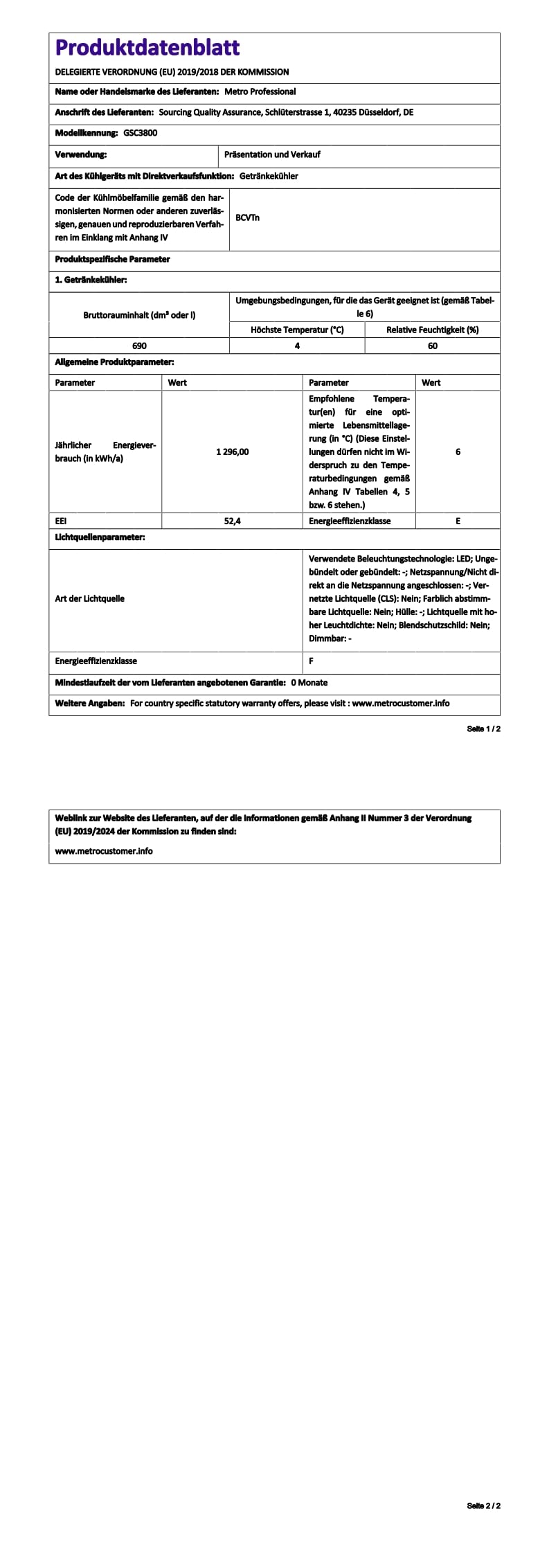 METRO Professional Glastürkühlschrank GSC3800 mit 2 Schiebetüren, 690 L, weiß, 680 W, 220-240 V, Kühlschrank Led Beleuchtung und 10 verstellbaren Einlegeböden für Gastronomie, Bar, Restaurant