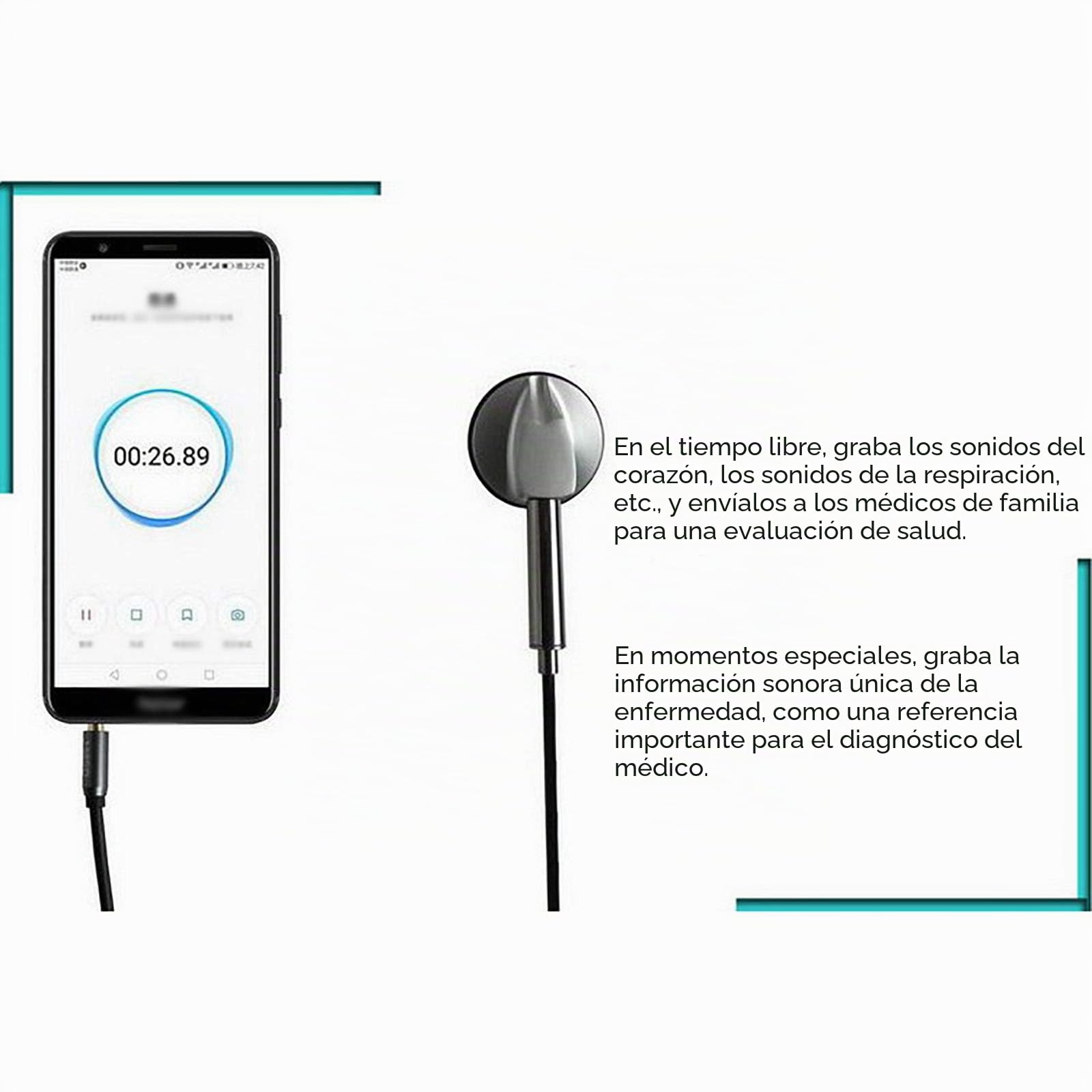 LHONG Estetoscopio De Electrónico, Grabación De Auscultación, Adecuado para Captar Ruidos Cardíacos, Respiratorios, Intestinales, Etc