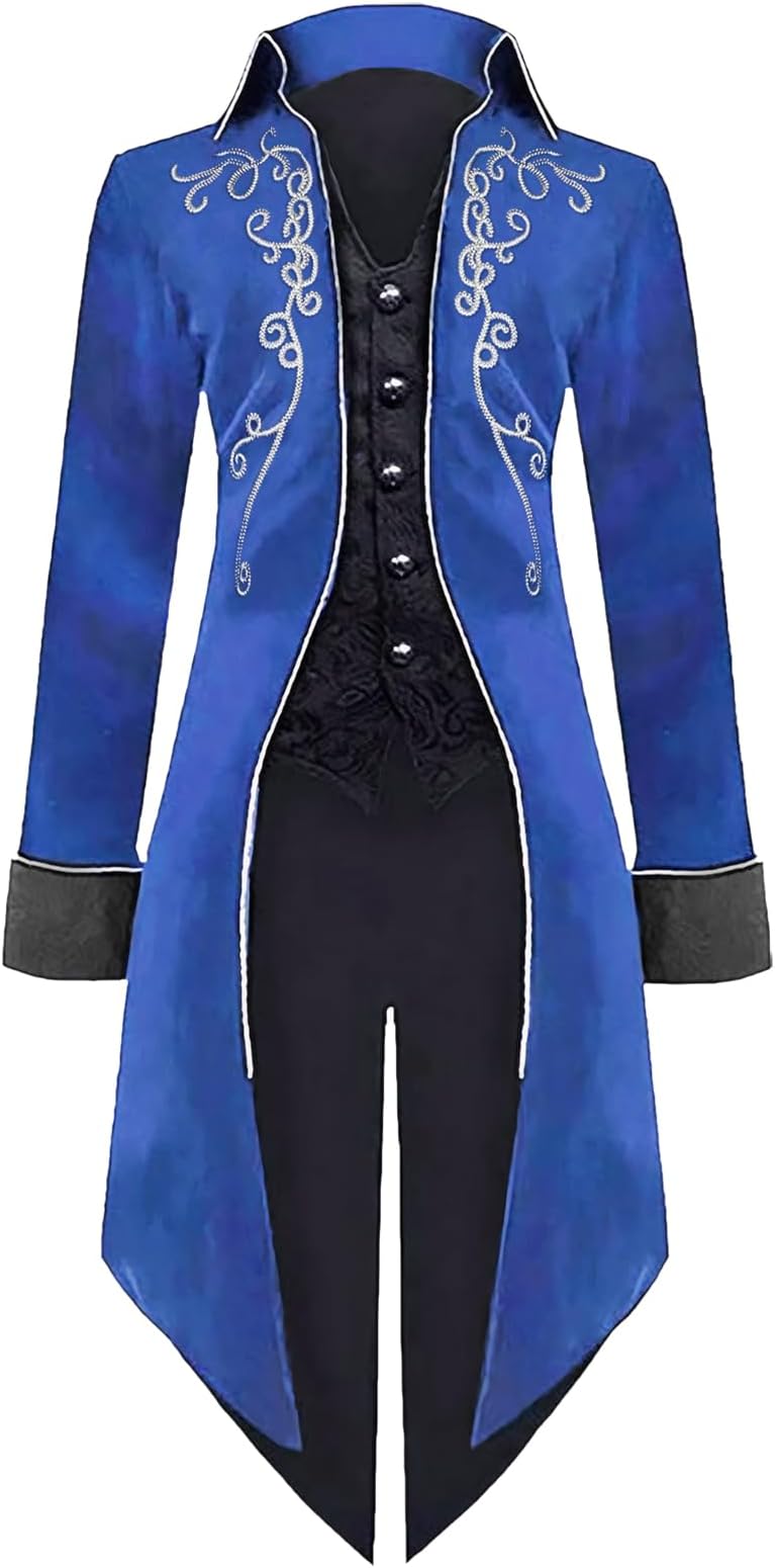 Men's Medieval Steampunk Tailcoat Jacket, Gothic Tailcoat Jacket, Coat, Renaissance Retro Victorian Yard Embroidery Coat Vampire Cosplay