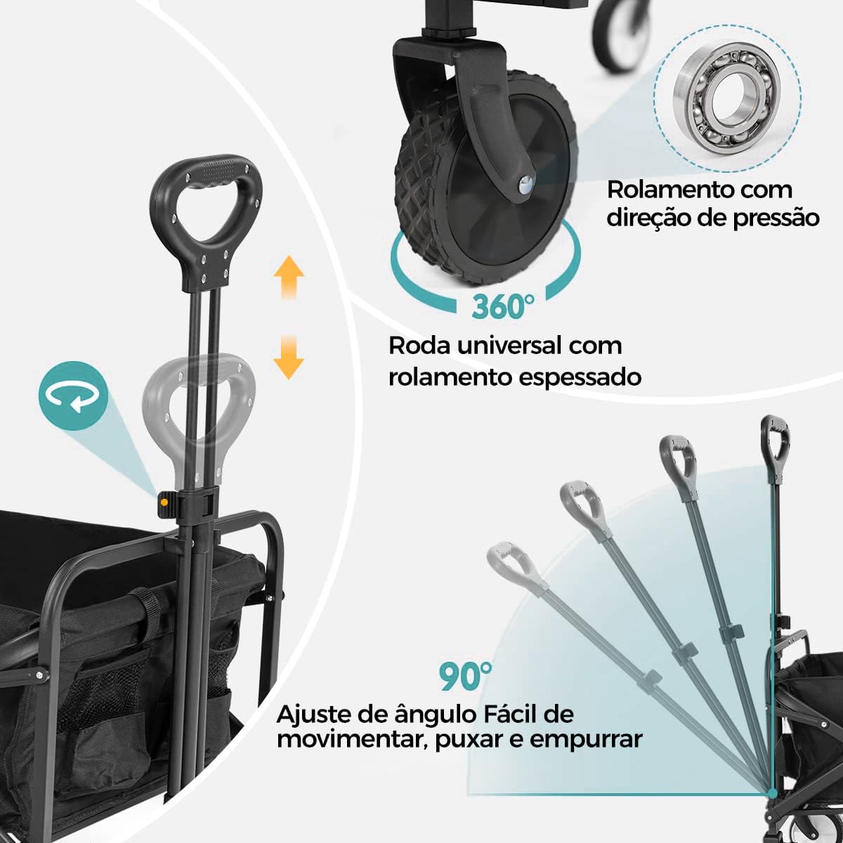 Carrinho de Transporte Dobrável 150kg - Preto, Resistente e Portátil para Serviço Pesado
