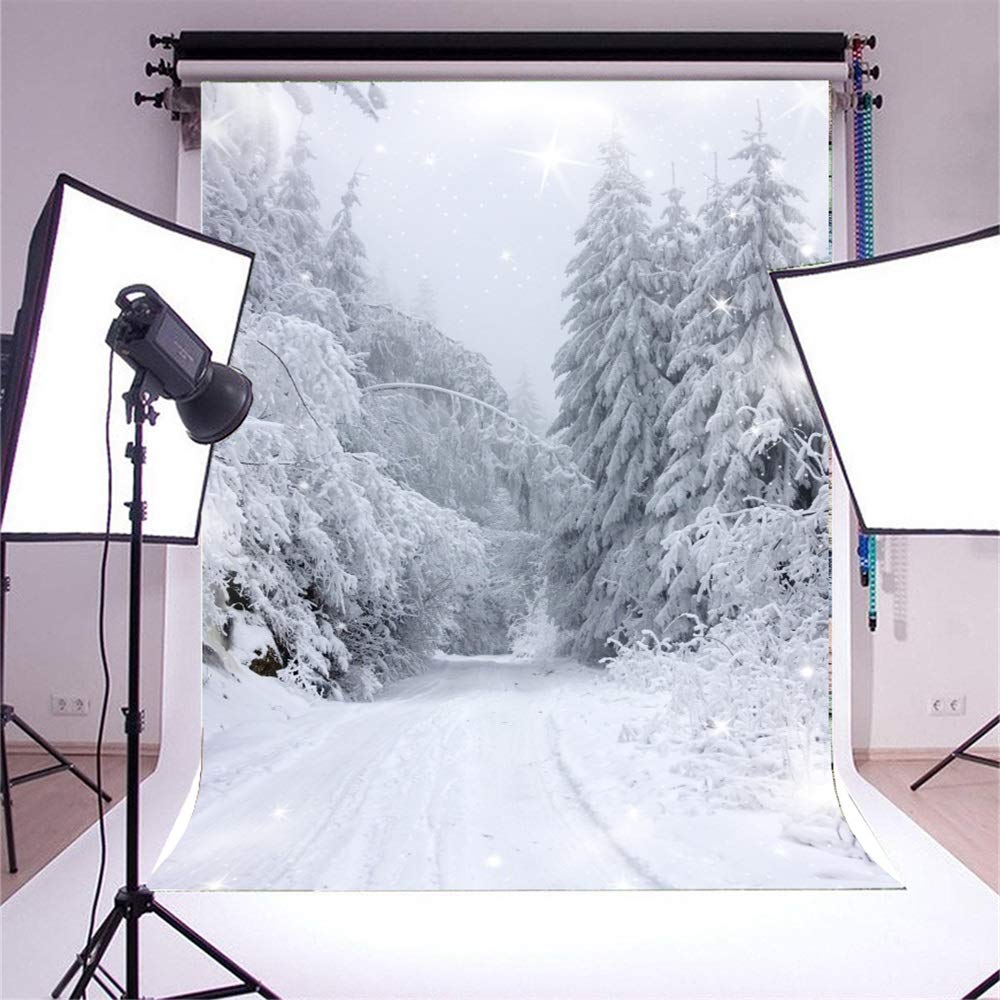AOFOTO Winter Wonderland Fotohintergrund – 2,4 X 3 M, Verschneiter Wald, Weihnachten, Studio
