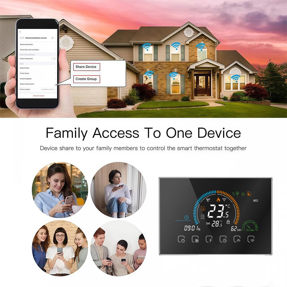 Wi-Fi Termostato Serie 8000 per Caldaia di Riscaldamento, con Display Touchscreen Programmabile, Controllo Remoto da Cellulare, Compatibile con Alexa, Google Home e IFTTT.