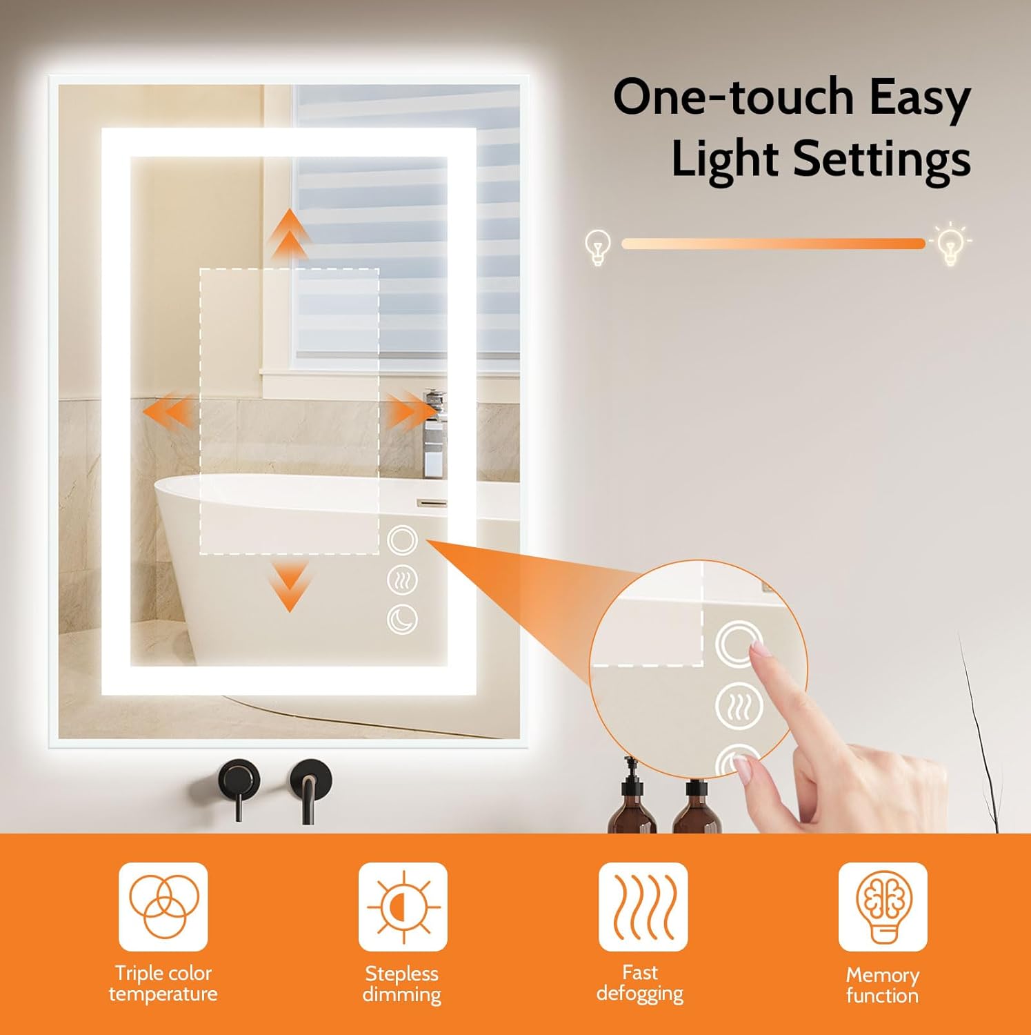 40×32 Bathroom Mirror with Lights, Backlit & Frontlit(Seperate Control), LED Mirror with 3 Colors Lights, Anti-Fog, HD Tempered Glass, Shatter-Proof, Dimmable Brightness, UL-Listed