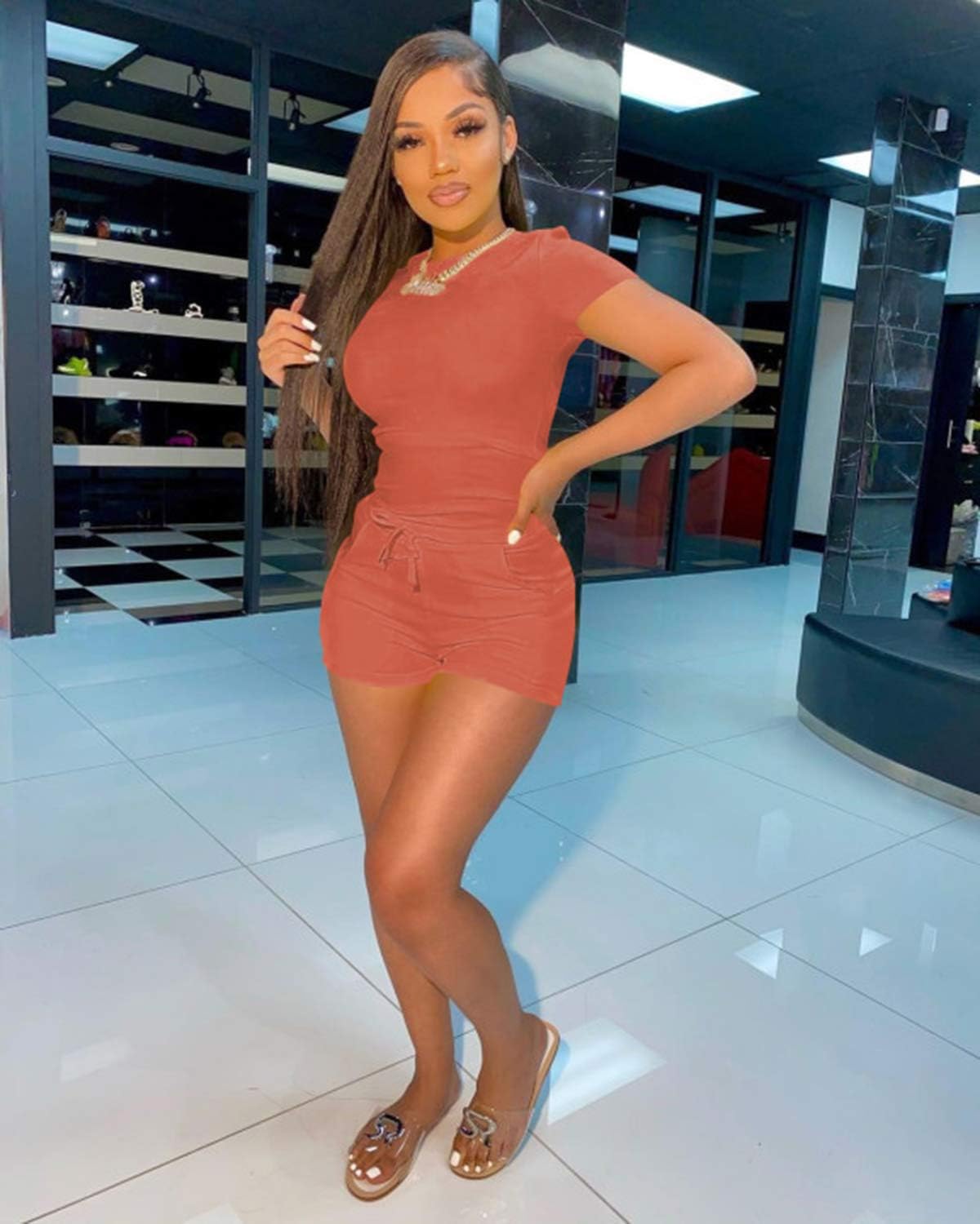 TOPSRANI Womens Two Piece Outfits Bodycon Tracksuit Sweatsuits Jogger Biker Workout Lounge Pajamas Shorts Pant Sets - Image 4