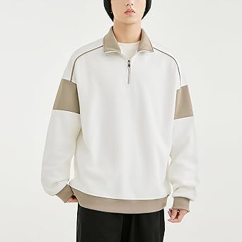 Men's Half-Zip Sweatshirt, Autumn Clothes, American Casual, Long-Sleeve, High-Neck, Pullover, Simple, Stylish, Casual, Soft, Comfortable, Long-Sleeve T-Shirt, Roomwear