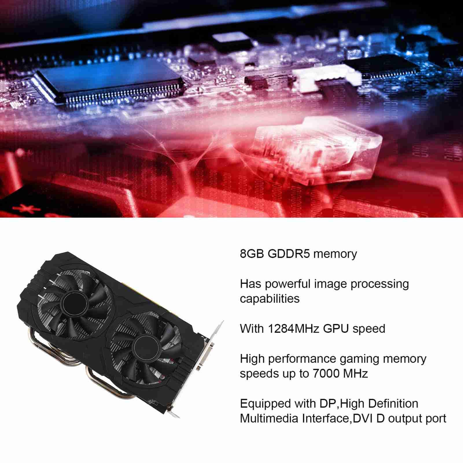 SUNGOOYUE 580 8GB 256BIT Schede Grafiche per Giochi per Computer, Scheda Grafica Plug And Play Silenziosa con Doppia Ventola per PC Desktop (5808GD5