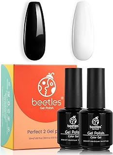 Beetles Gel Nail Polish Kit- 2 Pcs 15ml Black White Colors Gel Polish Set Soak Off LED Nail Gel Polish Nail Art Manicure S...