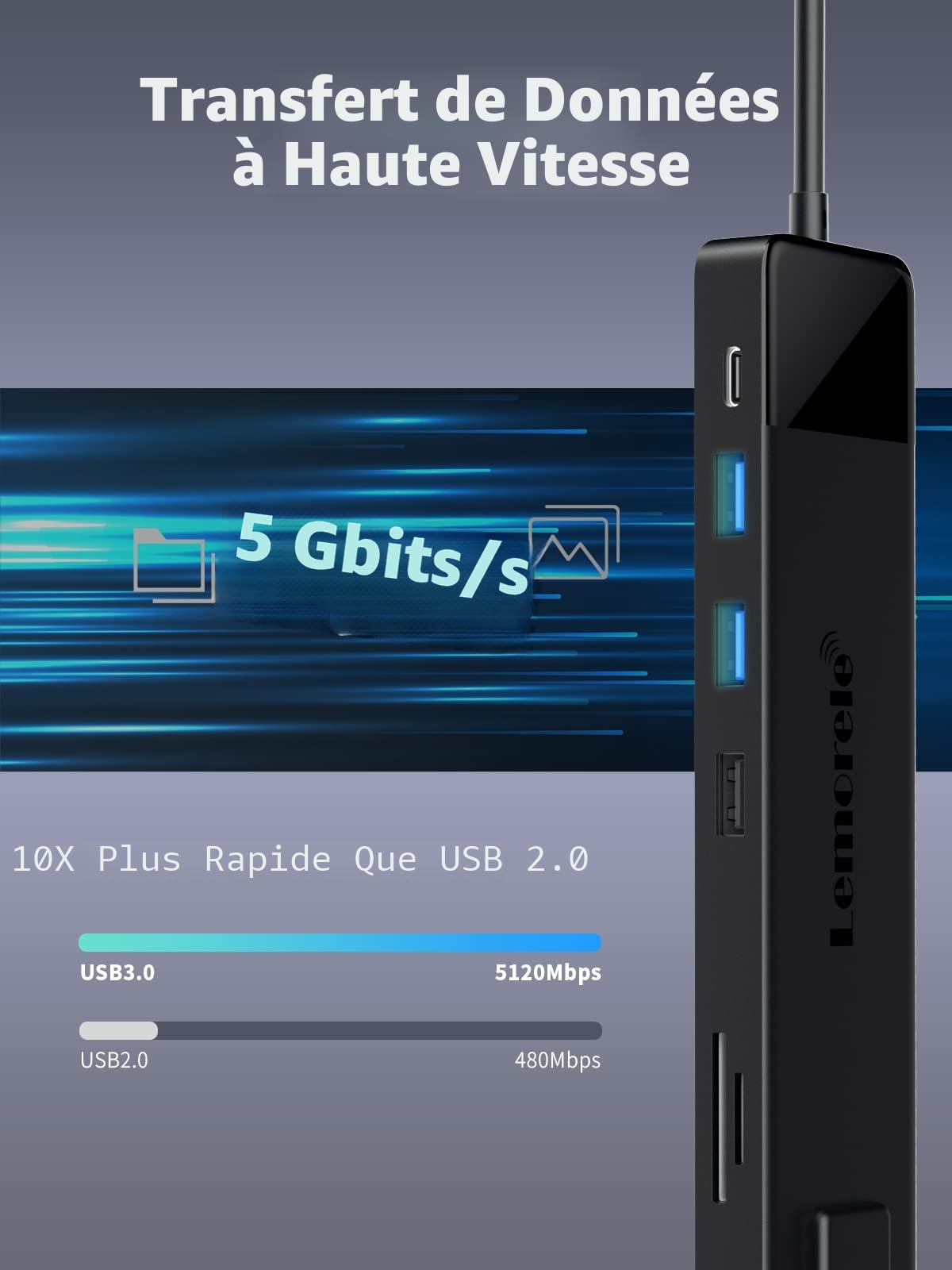 Lemorele Station d'accueil USB C Double HDMI 4K & VGA, Hub USB C 13 en 1 Adaptateur Multiport (Ethernet Gigabit, 100W PD, 4 USB, SD/TF) pour MacBook Pro/Air M1 M2, Dell, HP, Surface