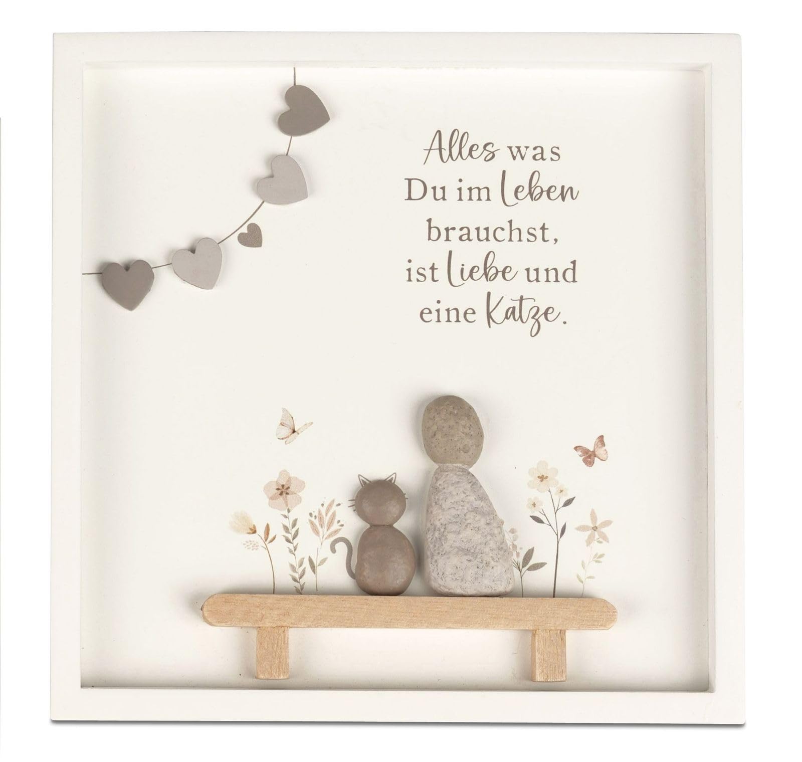 formano Deko Wandbild mit Spruch,Alles was DU im Leben brauchst, ist Liebe und Katze' - Liebevolle Wohn-Deko in Steinoptik - Hängedeko für Zuhause - ca. 20 x 20 cm