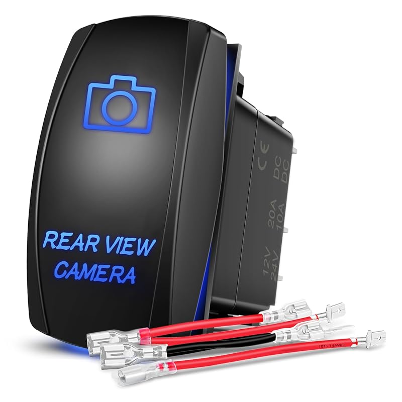 Interruptor tipo rocker Nilight 5 pinos com LEDs azuis para câmera de ré – Kit com fios jumper