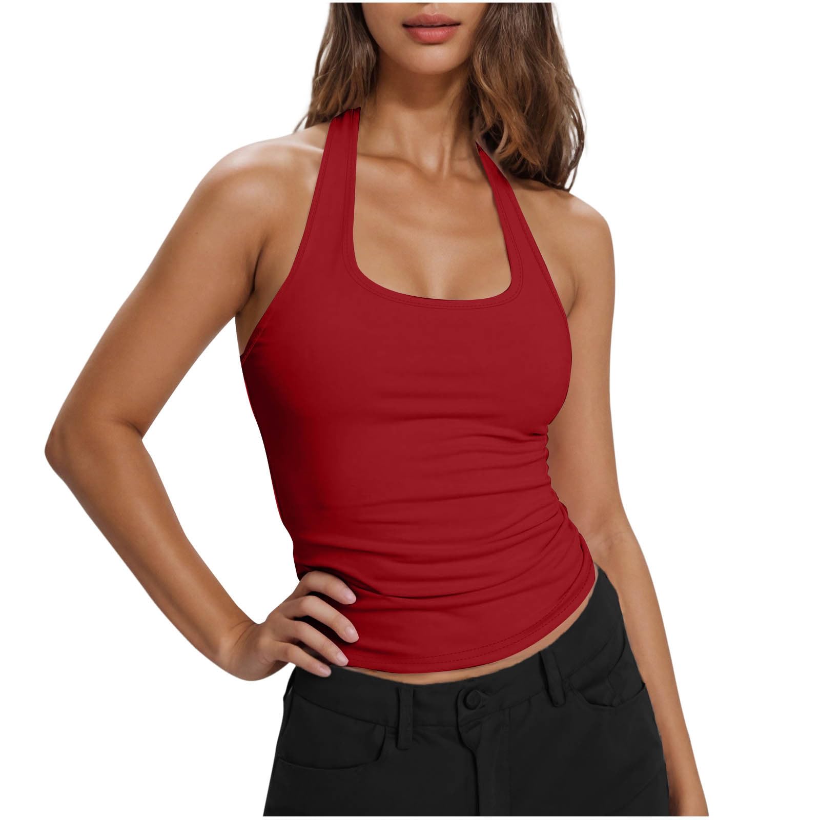 Womens Tank Tops Sexy Halter Neck Cami Tops Summer Trendy Sleeveless Tight T Shirts Going Out Crop Camisole