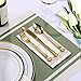 FOCUSLINE 175 Count Gold Dinnerware Set for 25 Guests - Gold Rimmed White Disposable Plastic Plates Heavy Duty, Includes 25 Dinner & Salad Plates, Cups, Cutlery Set for Wedding Parties