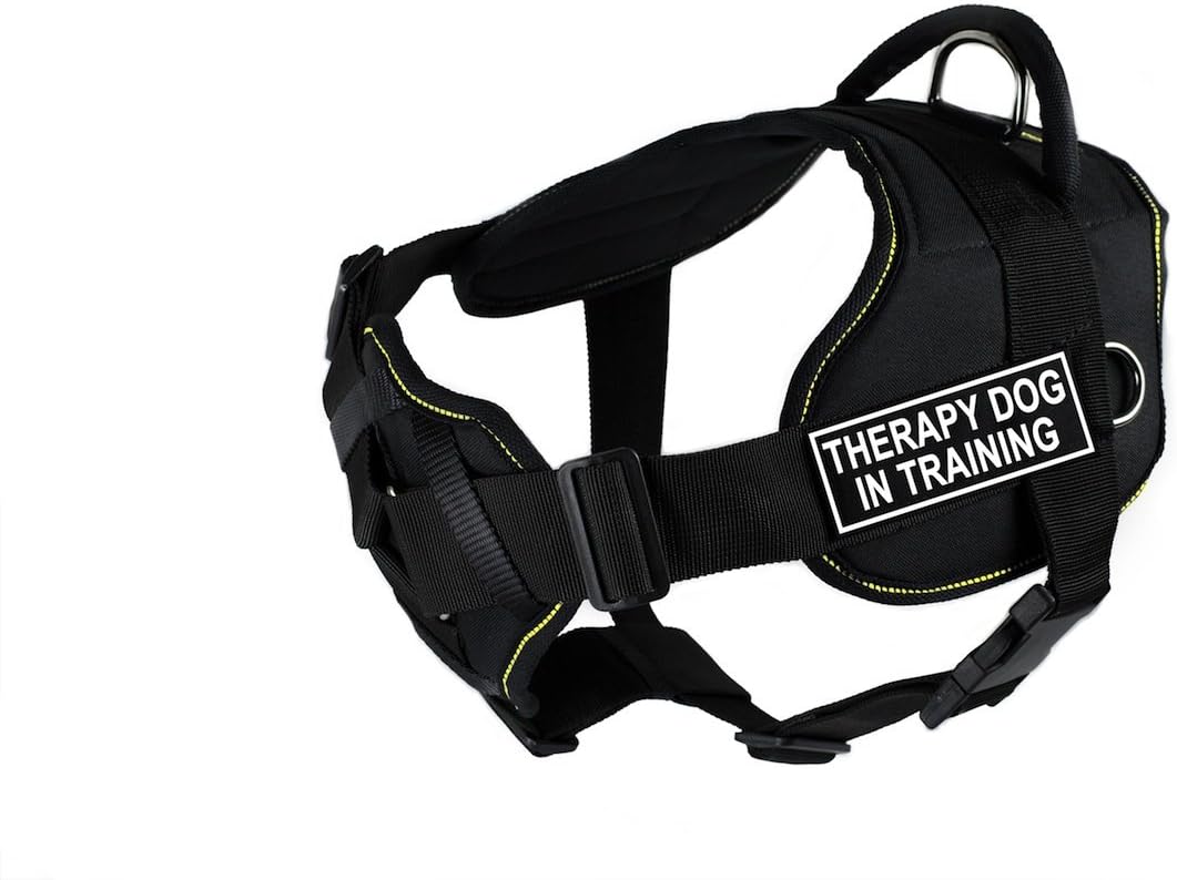 Dean & Tyler Black with Yellow Trim Fun Dog Harness with Padded Chest Piece, Therapy Dog In Training, Small, Fits Girth Size 22-Inch to 27-Inch