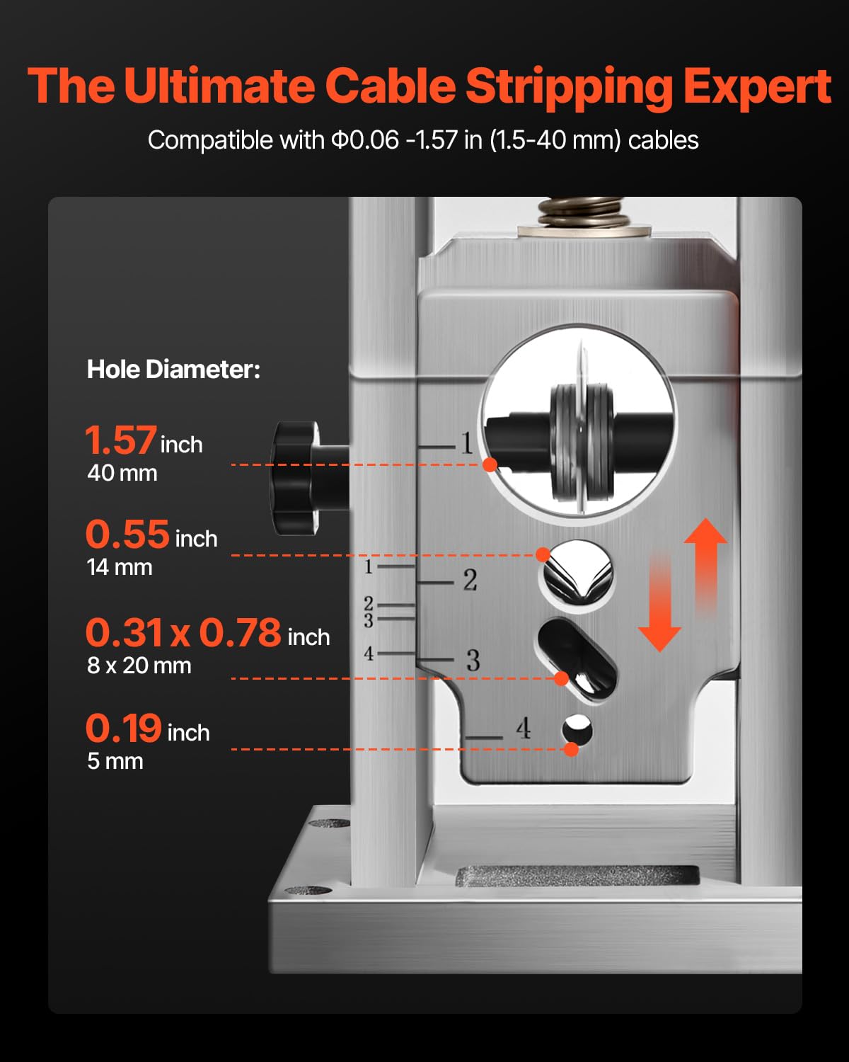 VEVOR Elektryczna maszyna do ściągania izolacji, 1,5-40 mm, 400 W, zmotoryzowany ściągacz izolacji kabli, 9,84 IPS (15 m/min), obieraczka do drutu z ostrzami, rolki w kształcie litery V, wentylator