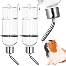 Yardwe Guinea Pig Water Bottle 2 Pcs, Hanging Small Animal Water Dispenser with Stainless Steel Drinking Tube for Rabbits, Hamsters and Ferrets, Transparent