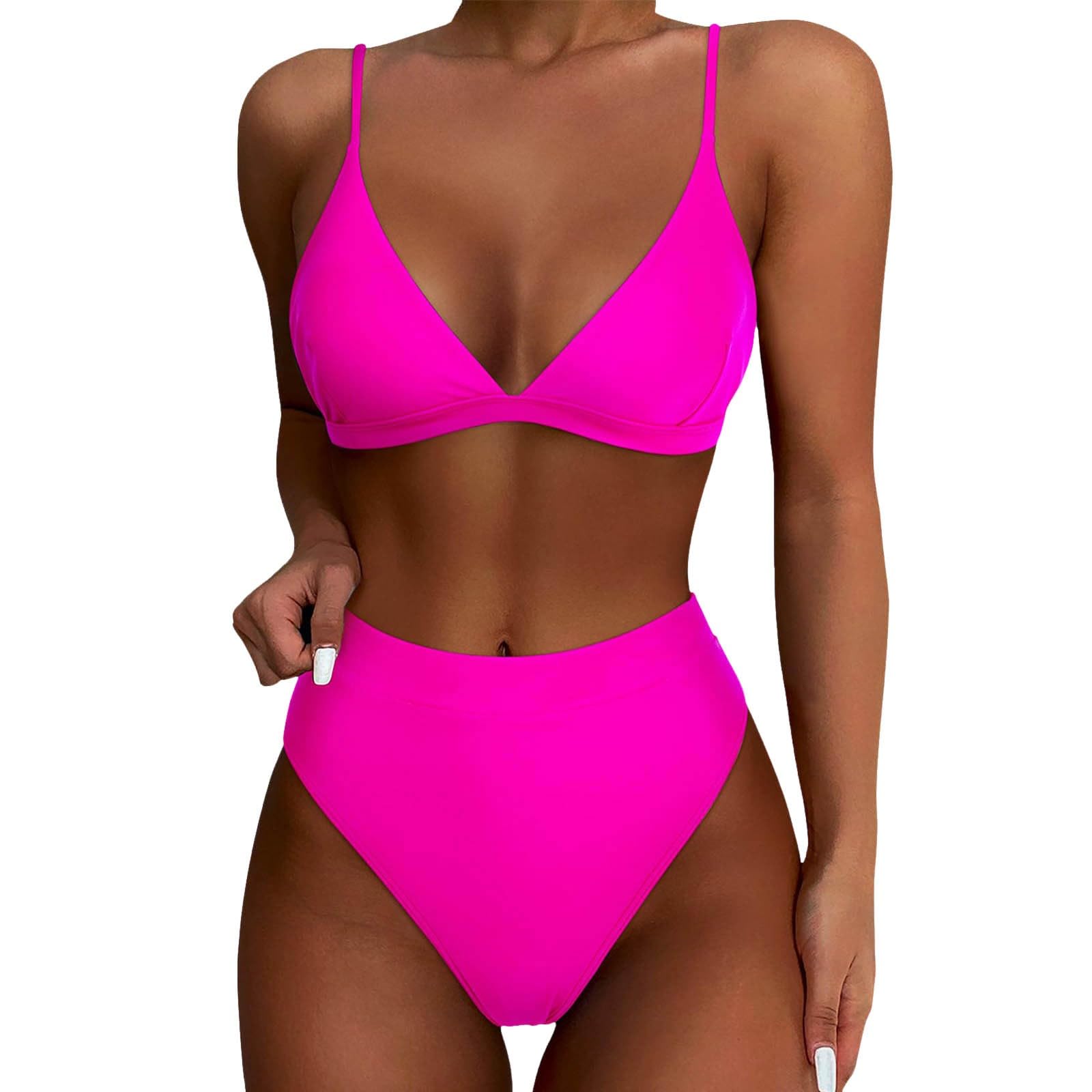 Generisch Bikini pour femme - Maillot de bain - Maillot de bain 2 pièces avec haut push-up - Maillot de bain deux pièces avec imprimé froncé - Tankini