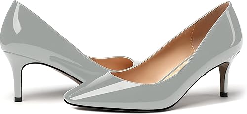 Miniatura 6 de MERRORI Zapatos de tacón medio con punta cuadrada de charol para mujer, zapatos de tacón medio sólido de 2.5 pulgadas