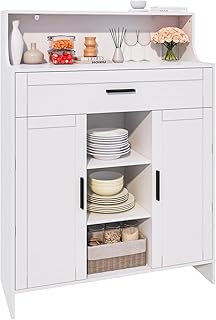 Storage Cabinet with Doors and Drawers, Kitchen Storage Cabinet with 1 Large Drawer,2 Doors,and 2 Adjustable Shelves,for Bathroom/Kitchen/Living Room/Entrance Hall (White)