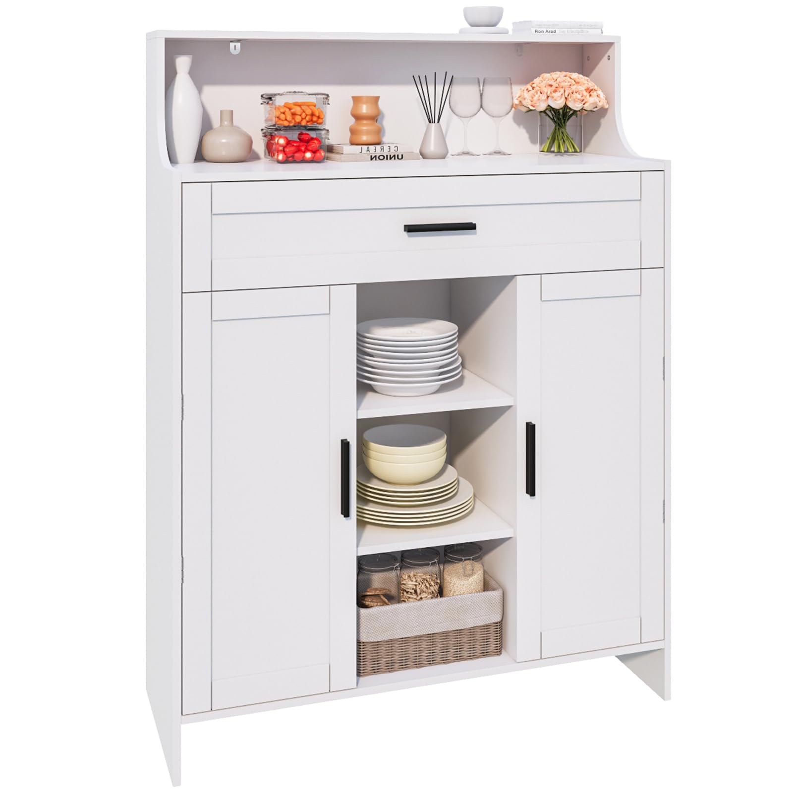 Viaozutis Storage Cabinet with Doors and Drawers, Kitchen Storage Cabinet with 1 Large Drawer,2 Doors,and 2 Adjustable Shelves,for Bathroom/Kitchen/