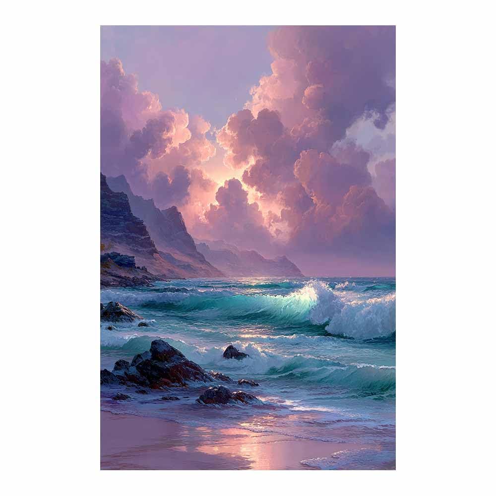 HOQIU Vintage wall art Pastel Coastal Sunset decorative painting, wall art, for Living Room Bathroom Bedroom Kitchen Decoration.(Multicolor)-30x40cm Unframed