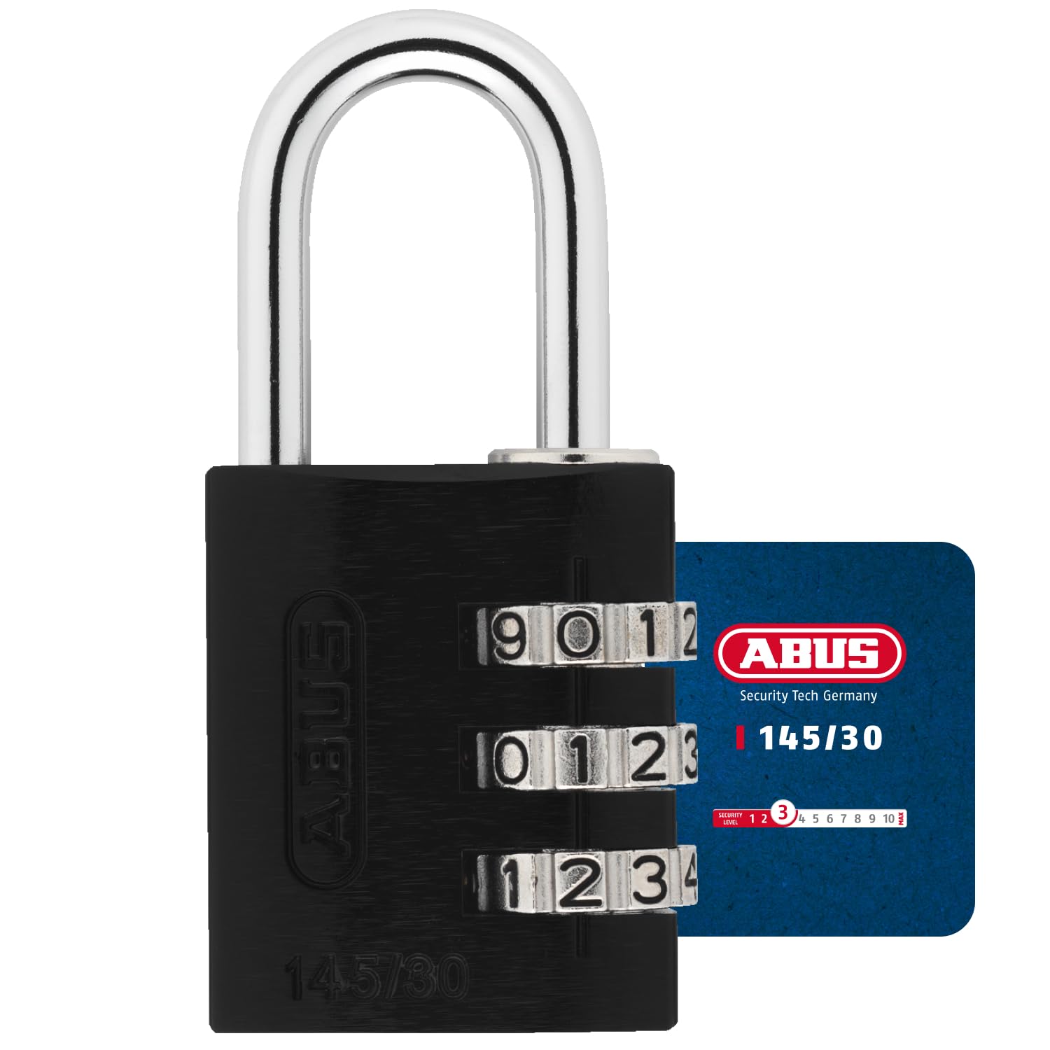 ABUS Zahlenschloss 145/30 Schwarz - Kofferschloss, Spindschloss u. v. m. - Aluminium-Vorhängeschloss - individuell einstellbarer Zahlencode - ABUS-Sicherheitslevel 3