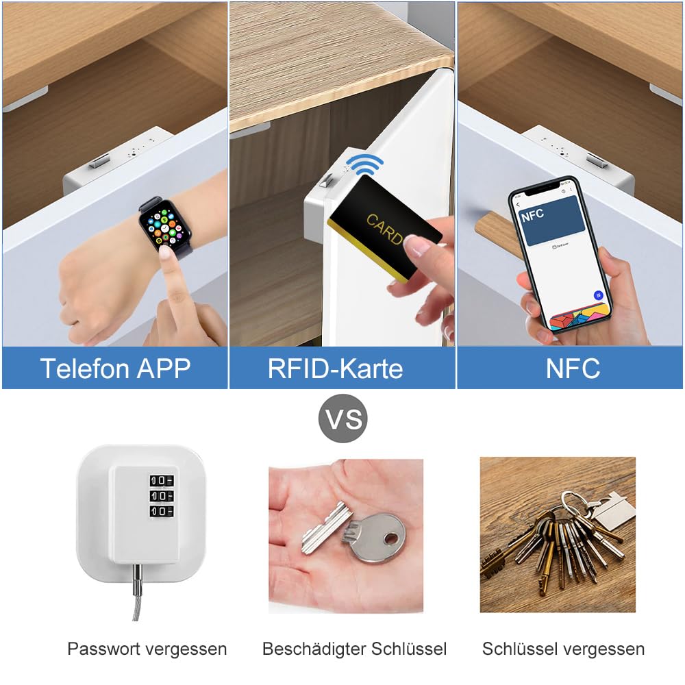 Schrank Schloss RFID Elektronisch Schubladen Schloss eLinkSmart Keine Schlüssel: NFC Bluetooth App Verstecktes Kindersicherung Schrankschloss ​für Tarnung Liquor Speisekammer unterstützt iOS Watch