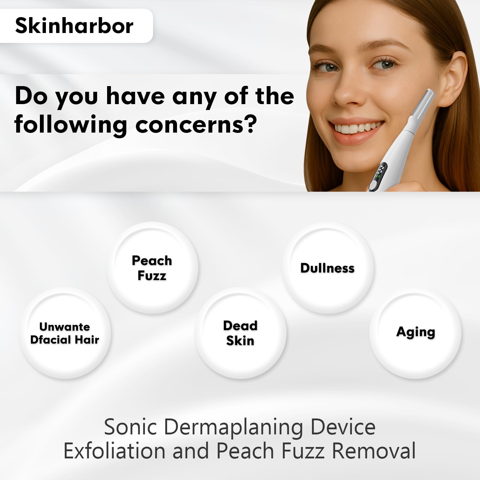 Sonic Dermaplane - Maquinilla de afeitar para mujer, exfoliación facial y sistema de eliminación de vello de melocotón, antienvejecimiento, 3 velocidades, 8 cuchillas de dermaplaning