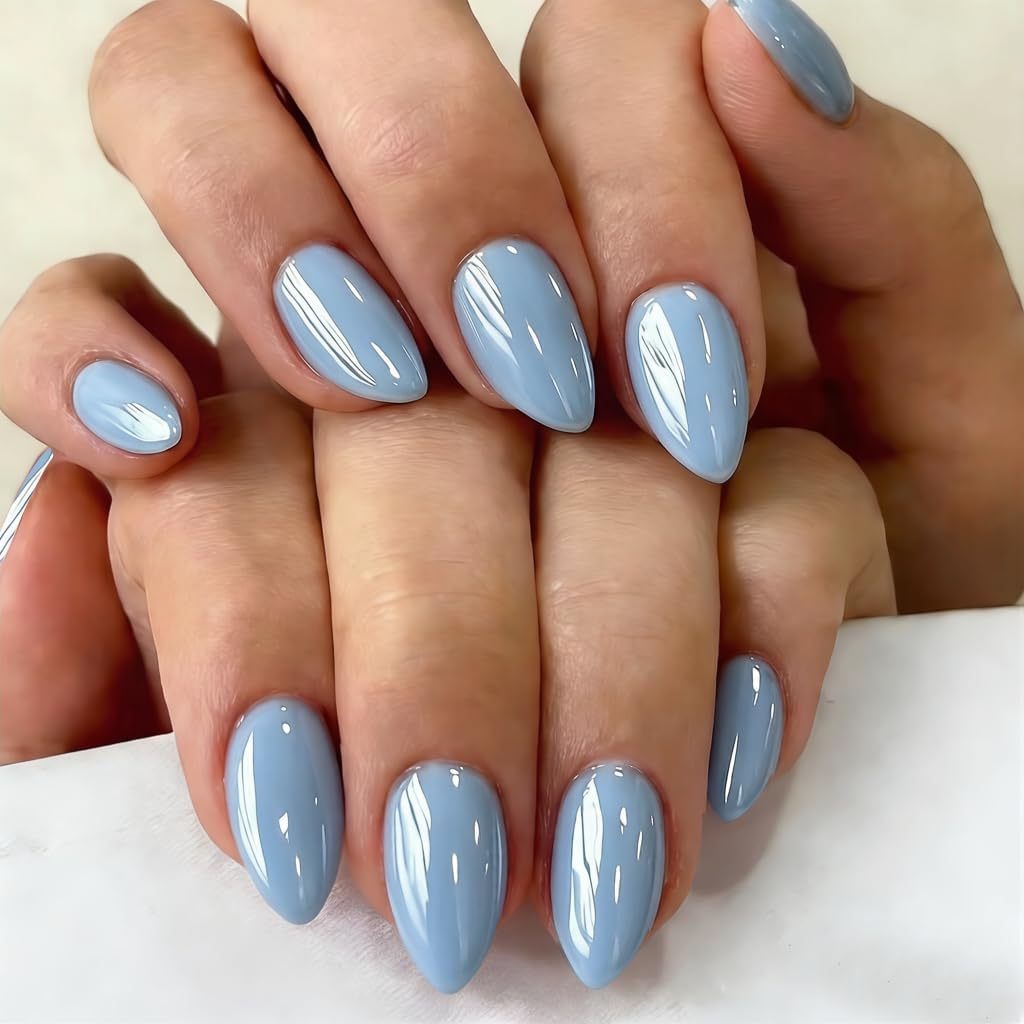SXVME Chrome Baby Blue Press on Nails - Sparkle Design