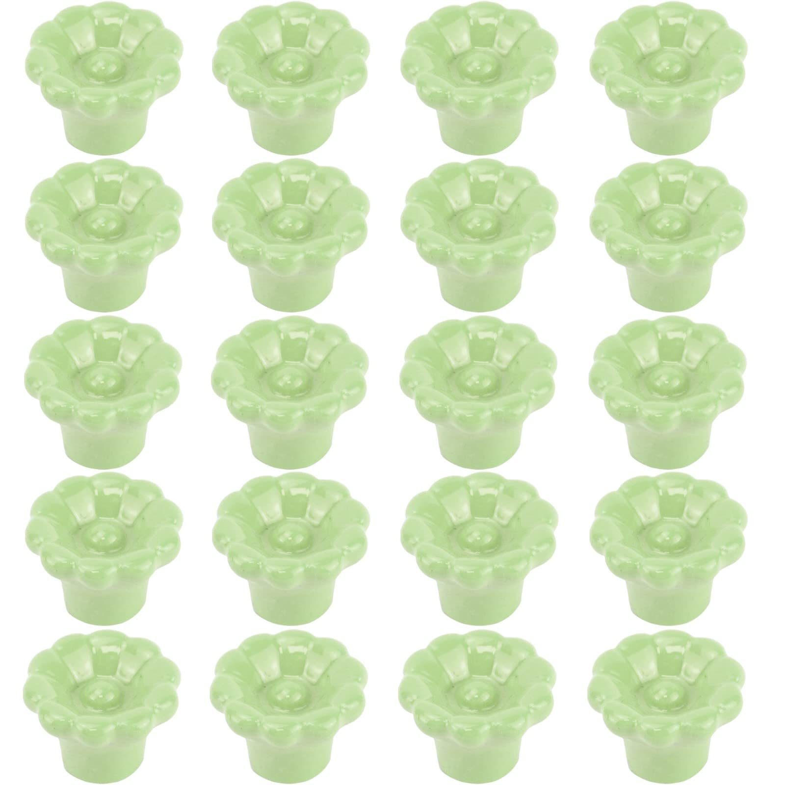Bouton de meuble fleur verte en céramique x20 pour réparer et embellir vos tiroirs