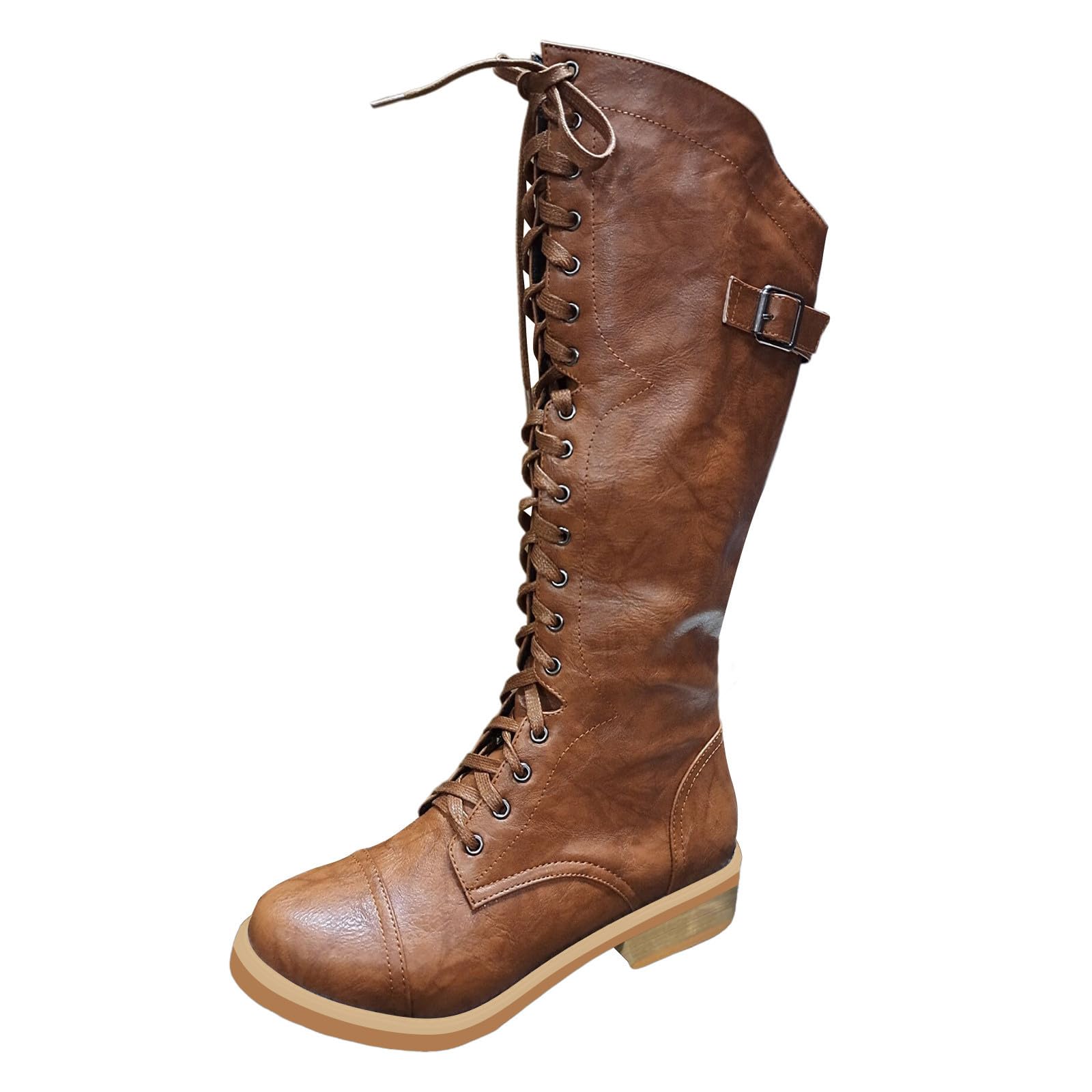 Generisch Botas de equitación de invierno Moda Mujeres Bordado Artificial Flores Suela Gruesa Tacones Encaje Up Mid Botines Redondos Zapatos