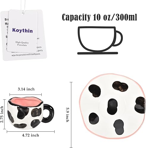 Miniatura 2 de Koythin Taza de café de cerámica novedosa taza a cuadros en blanco y negro con platillo para oficina y hogar apta para lavavajillas y microondas 10