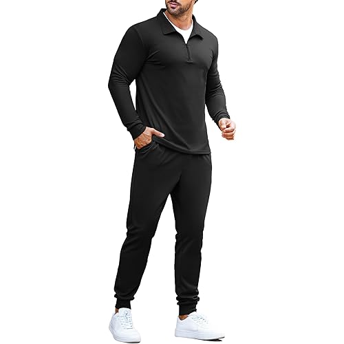 COOFANDY Men's 2 Piece Tracksuit Set Jogging Sweatsuit Workout Athletic Casual Quarter Zip Suit