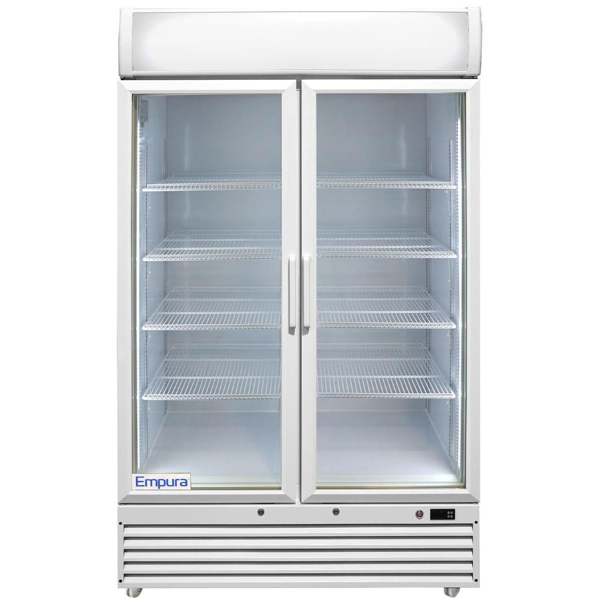 Empura 48" Reach-In Refrigerator with Two-Swing Glass Door | Merchandiser Beverage Display Fridge for Convenience Grocery Store | 33.5 Cu. Ft. | 85.37"H x 48.25"W x 25.63"D, White Exterior Steel, 115V