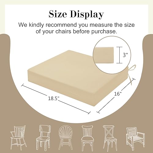 Miniatura 6 de cozyide Cojines para sillas de exterior, cojines de asiento de patio impermeables con correas ajustables, cojines cuadrados para sillas de patio