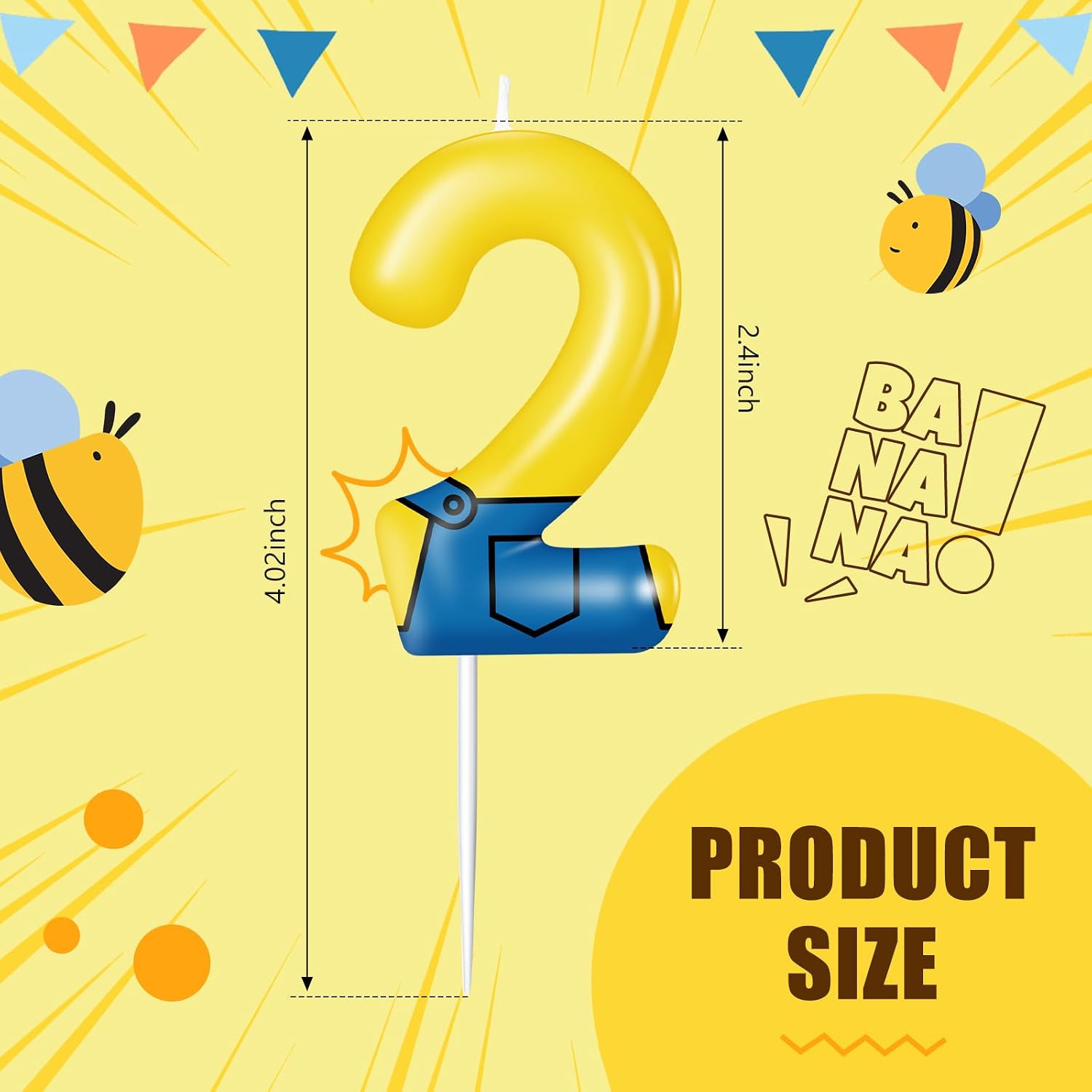 Yuntau Yellow Jeans Birthday Candle Cake Topper Party Decorations,Number 2