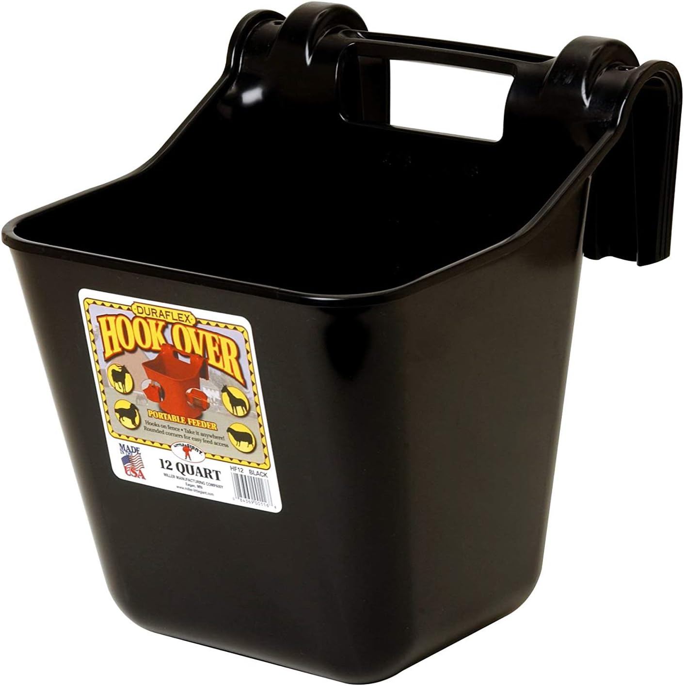 Little Giant HF12BLACK Heavy Duty 12 Quart Mountable Plastic Hook Over Feeder, Black (2 Pack)