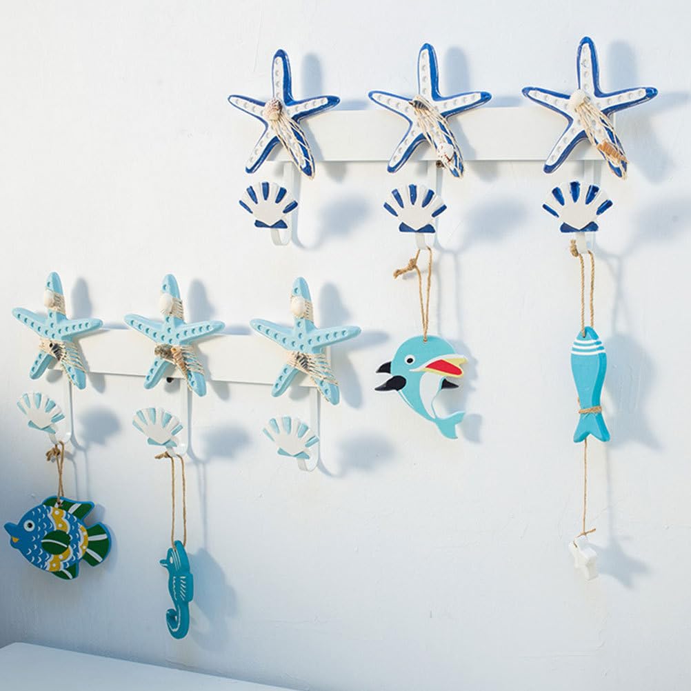Amosfun Gancio Da Parete Stile Forma Di Stella Marina Appendino Creativo Con Slot Per Cappotti e Accessori Decorazione Murale Blu Sfumato Per Casa e Ufficio
