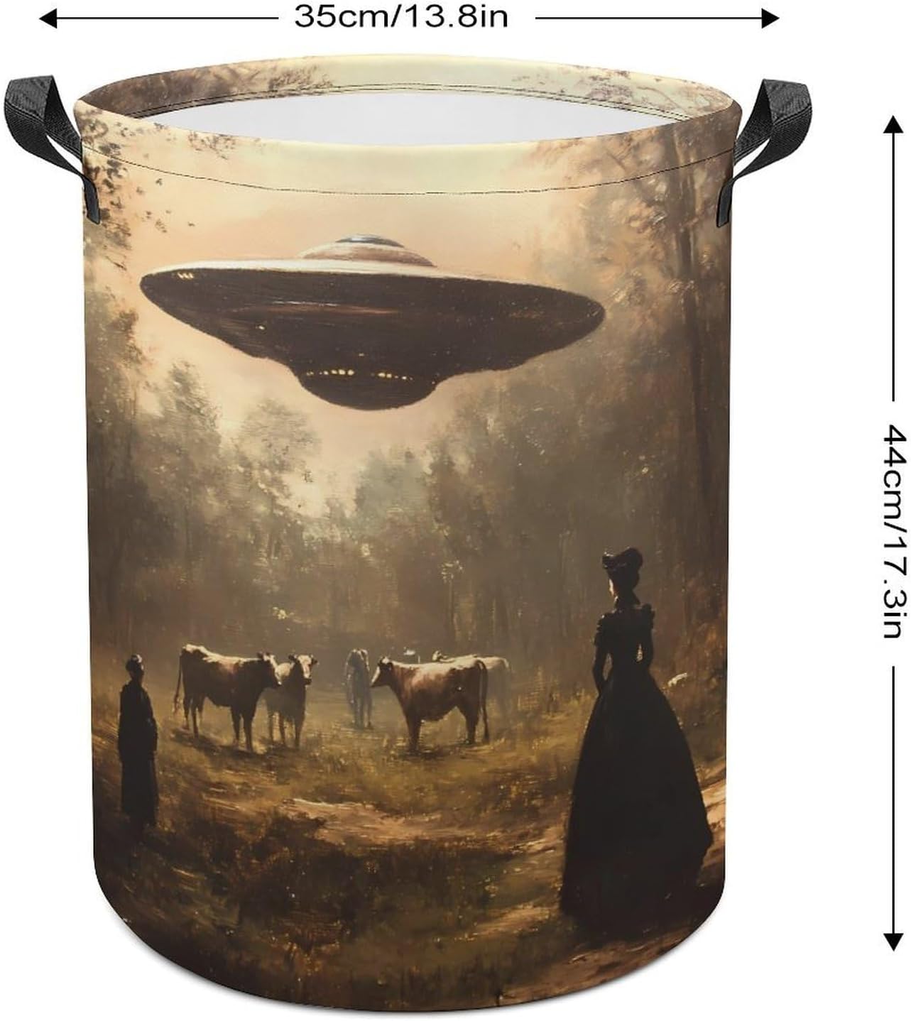 Aliens Martian Flying Saucer Abductin Laundry Hamper Basket for Home Bathroom