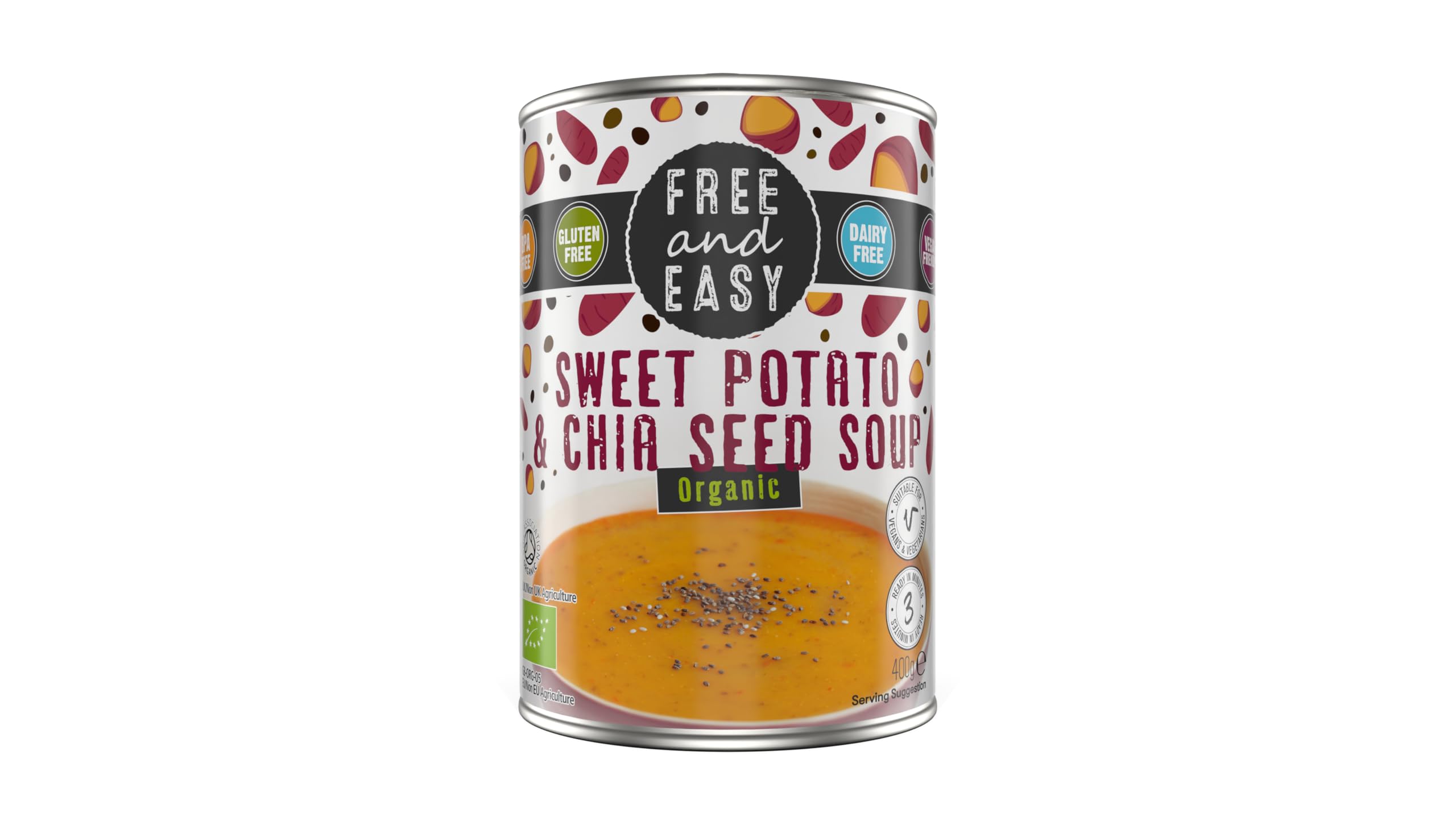 Free and Easy Organic Sweet Potato and Chia Soup, 400 g, Pack of 6