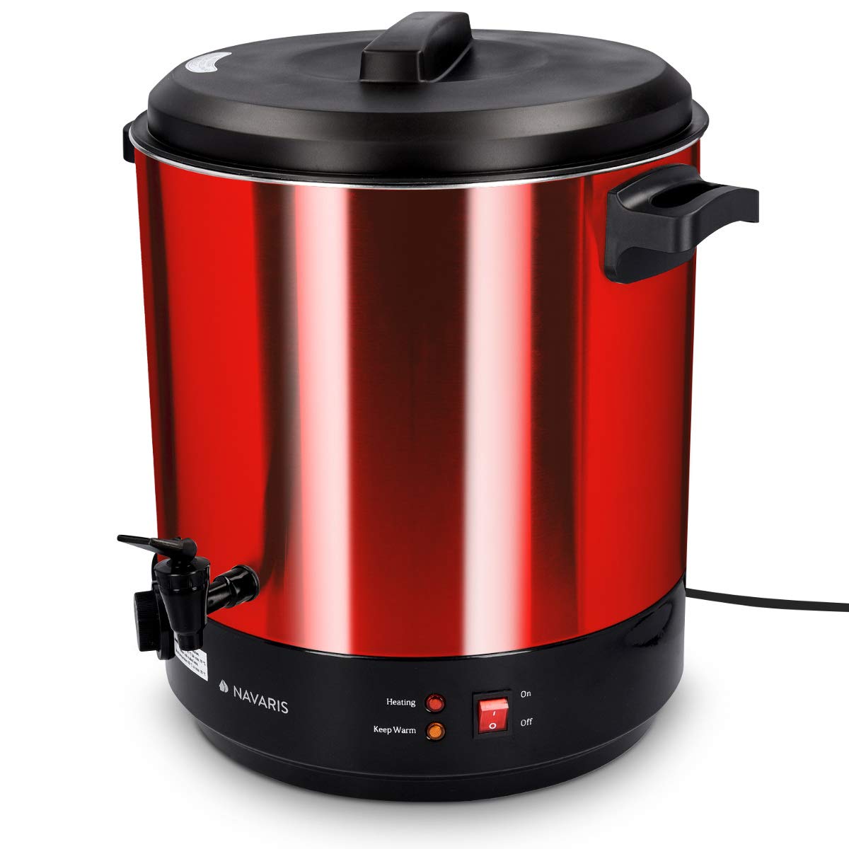 Navaris Glühweinkocher Einkochautomat - 27L Einkochtopf zum Einkochen - Glühweintopf Punschkocher mit Timer - Einmachtopf Einkocher Einweckautomat - Mit Zapfhahn - Rot