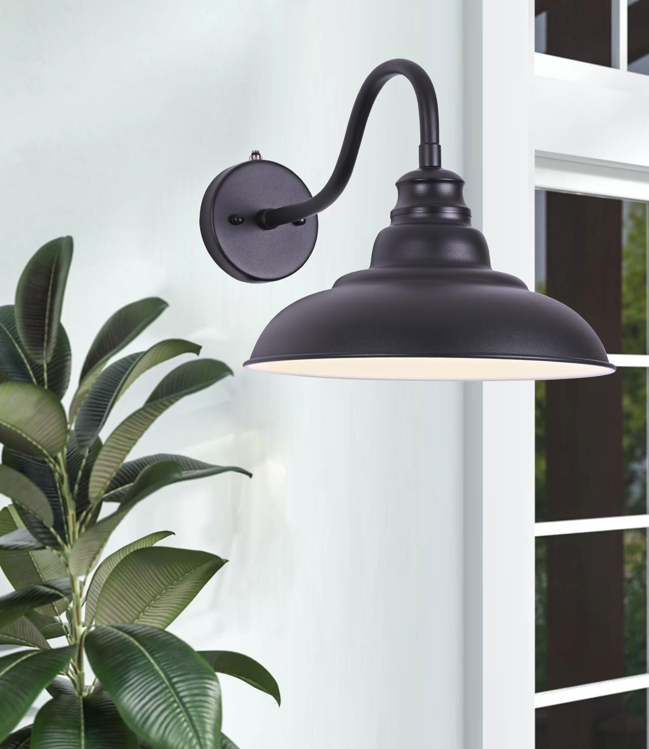 Outdoor Gooseneck Barn Light,12 Inch Dusk to Dawn Exterior Barn Lights, Farmhouse Black Exterior Lights Fixture Wall Mount Outdoor Wall Sconce for Garage Porch Patio