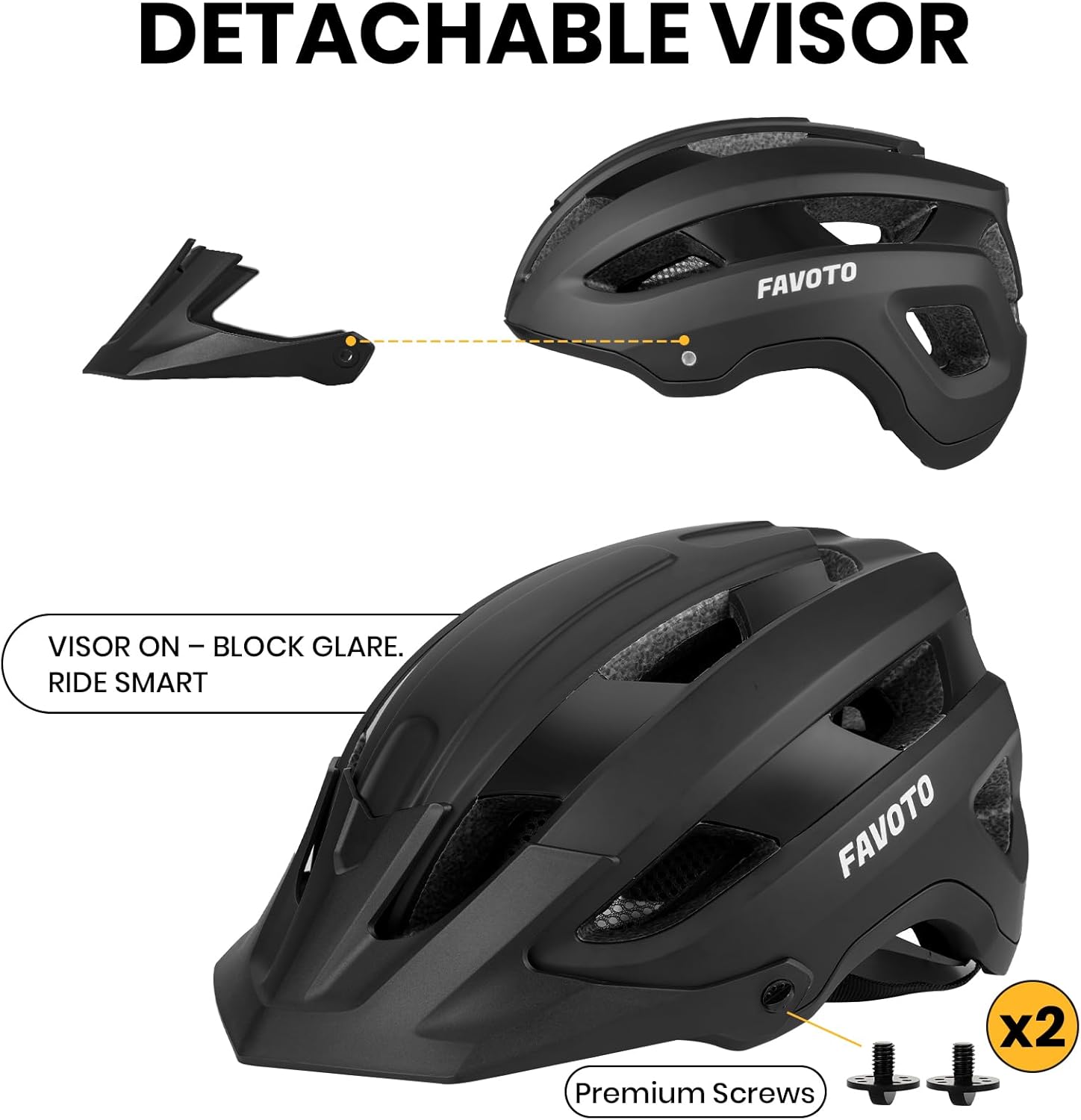 Favoto Mountain Bike Helmet Adult - Lightweight CPSC Certified with Reinforced Spine and Detachable Visor, MTB Road Bicycle Helmet, Adjustable 59-61cm Men Women